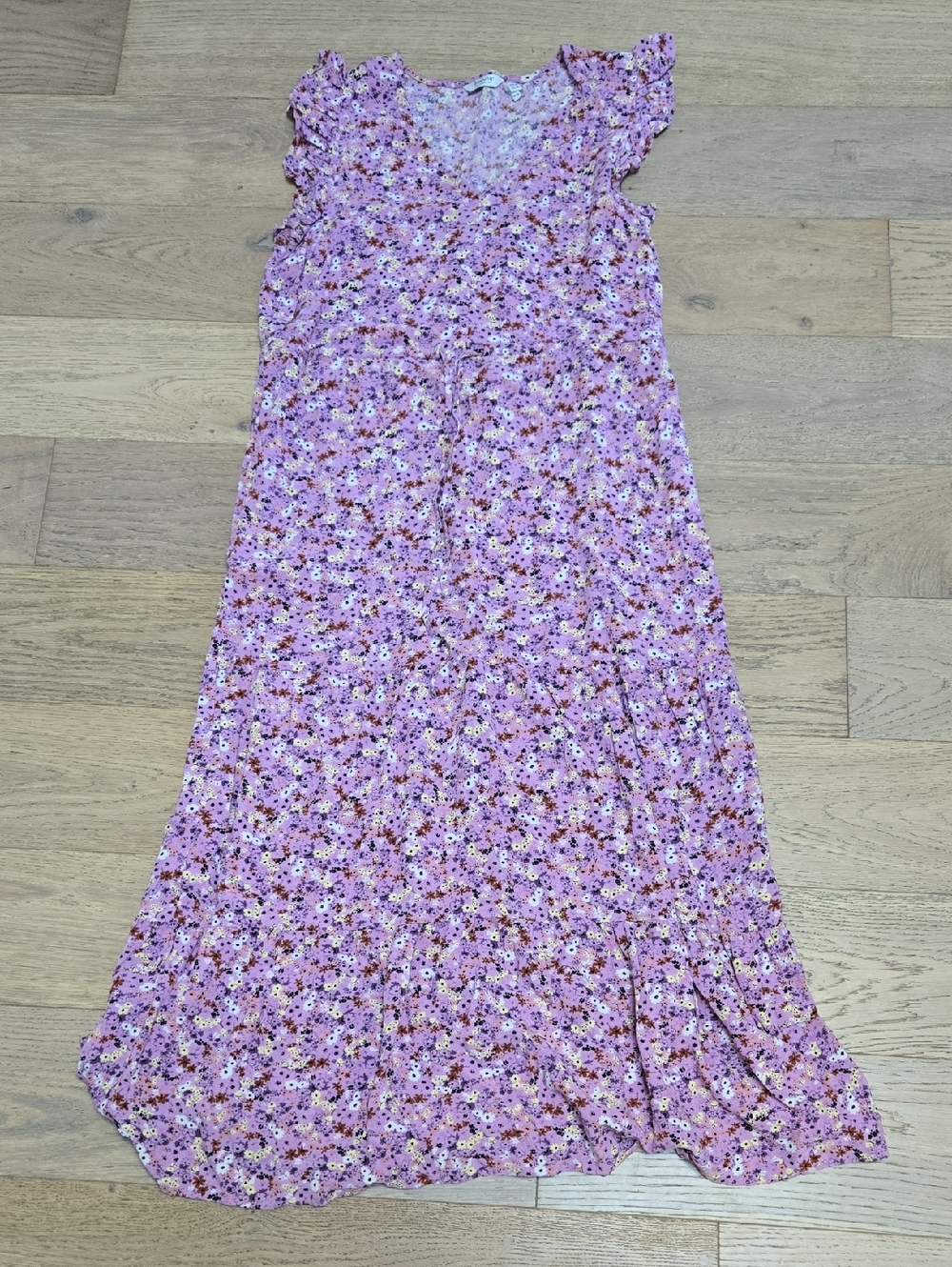 Women's Floral Lilac Maxi Dress with Ruffle Sleeves